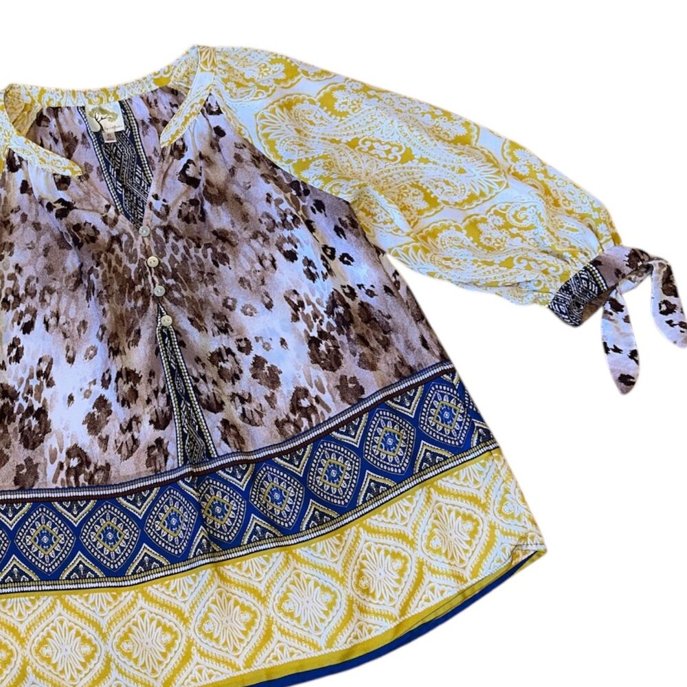 Fig & Flower yellow blue paisley animal print top